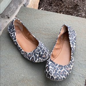 Lucky brand-leather upper leopard flats
